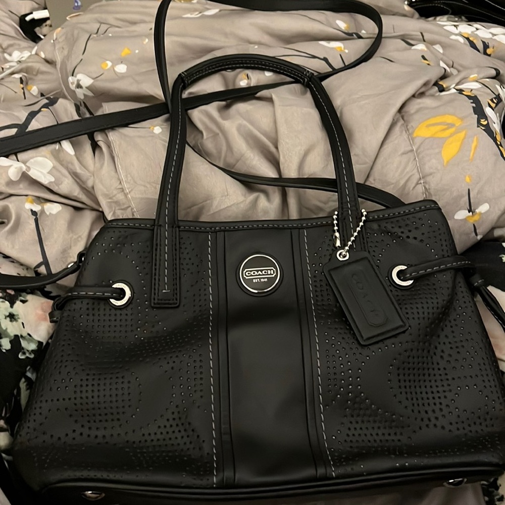 Coach A1382 Signature Stripe perforated bag